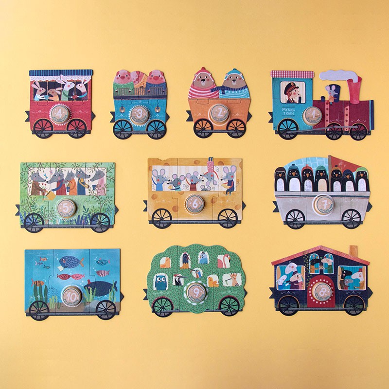 train puzzle and wooden matching game